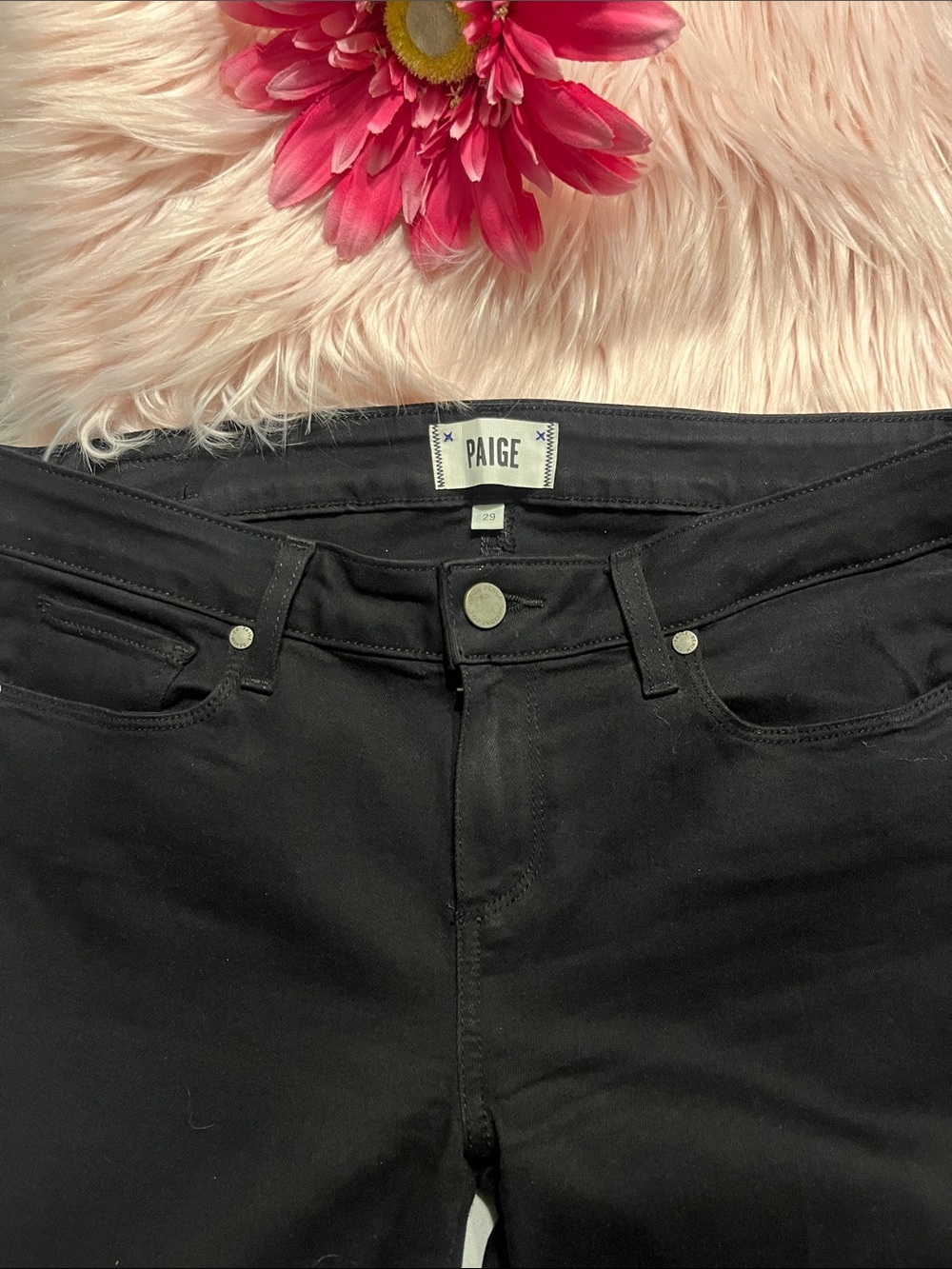 PAIGE Black High-Rise Jeans with Logo Waist Label